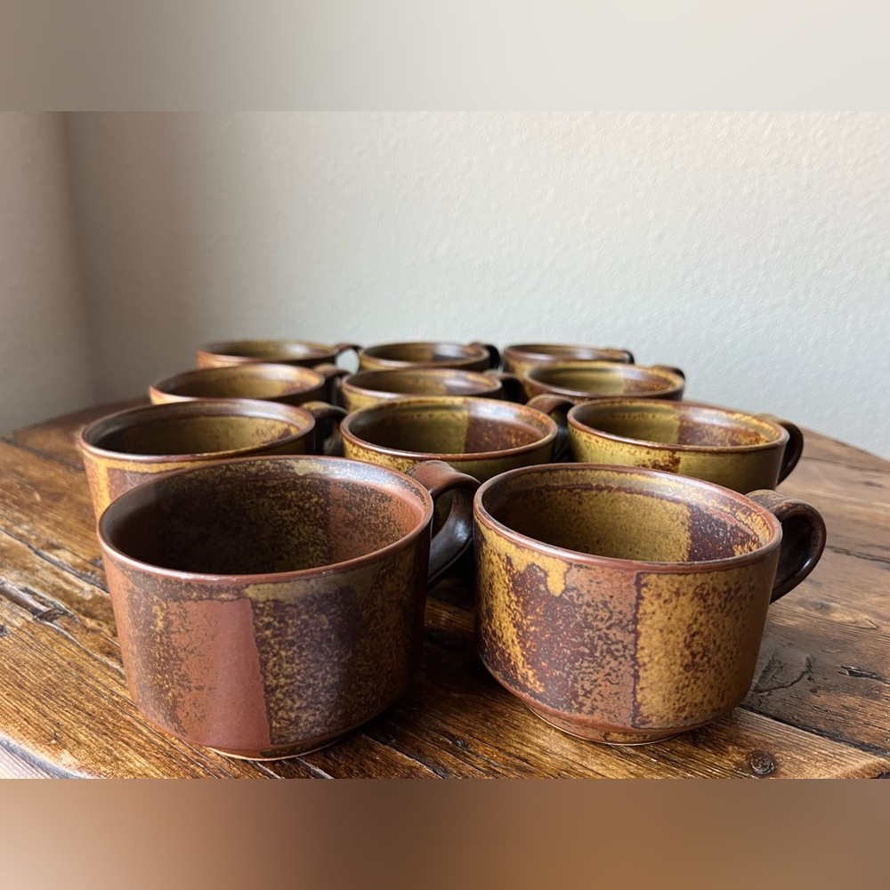 Vintage Iron Mountain Stoneware Roan Mountain Pattern Flat Cup Set of 11